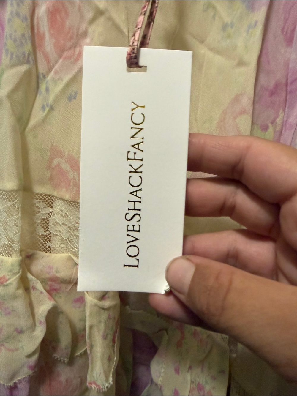 LoveShackFancy Pale Yellow Floral Ruffle Mini Dress with Pink Accents - Picture 5 of 7